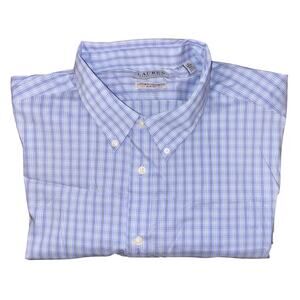 Lauren Ralph Lauren Men's Button Down Shirt Blue Plaid 2XL 18 34/35 Slim Fit EUC